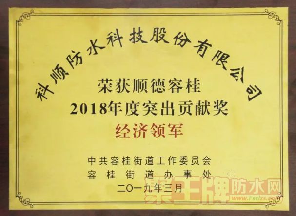 科顺股份再次获得2018年容桂突出贡献奖三项殊荣